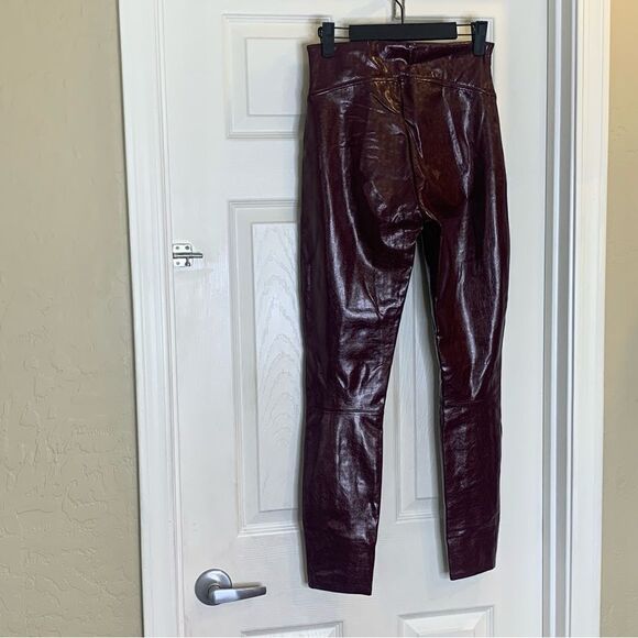 Spanx Faux Patent Leather Pants Maroon Size Small - Picture 3 of 9